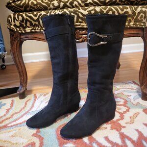 Impo Faux Suede Knee High Wedge Black Boots, Size 6M